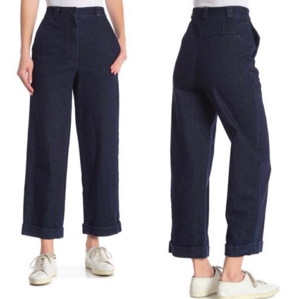 Theory High Rise Wide Leg Structured Denim Pants/Trousers Indigo Blue Size US 4